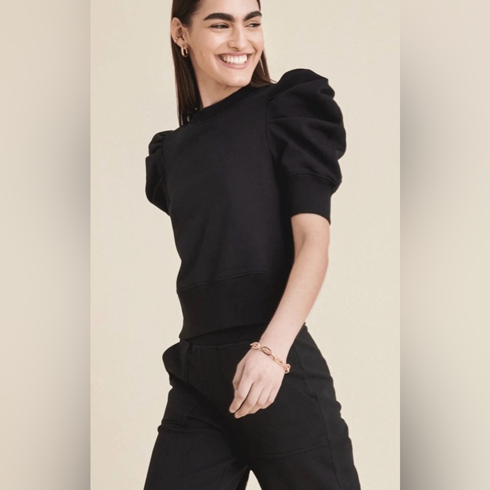 Soldout.nyc Organic Cotton Puff Sleeve Sweatshirt | Black | Womens Medium